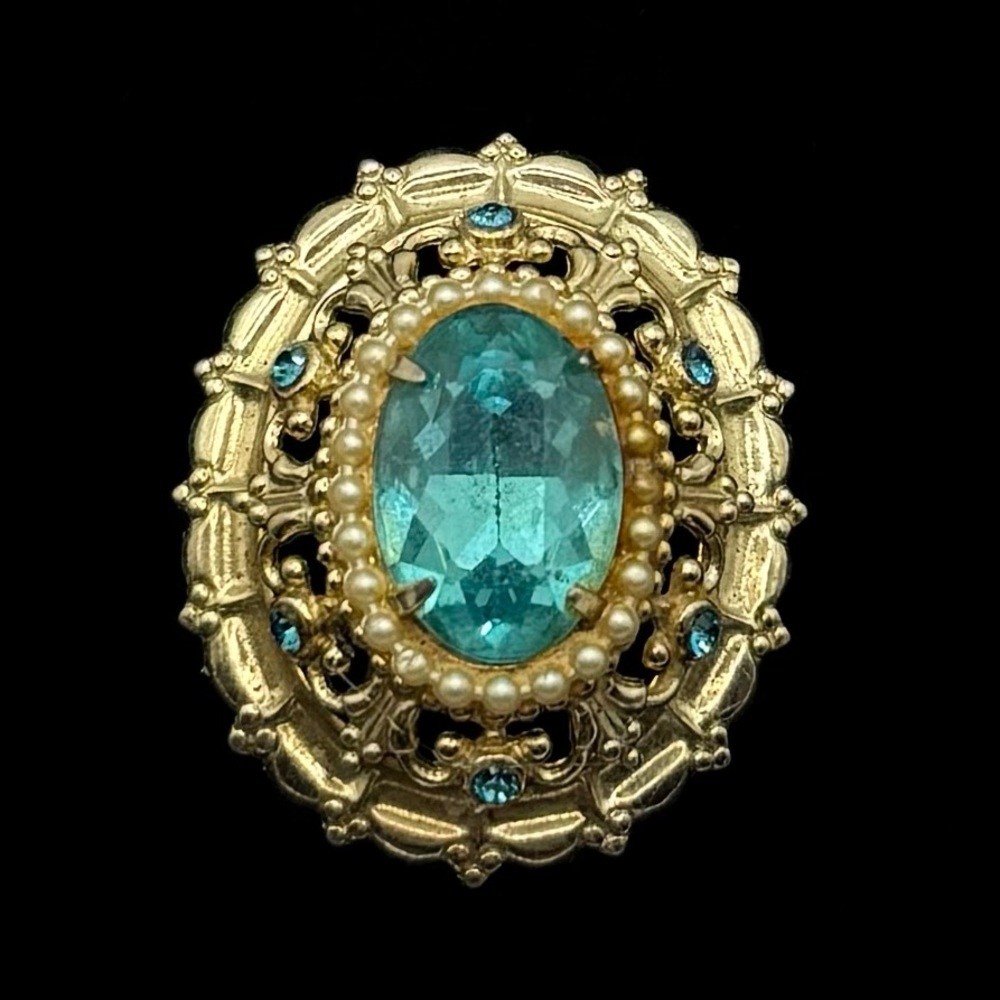 CORO Vintage Crystal & Faux Pearl Brooch